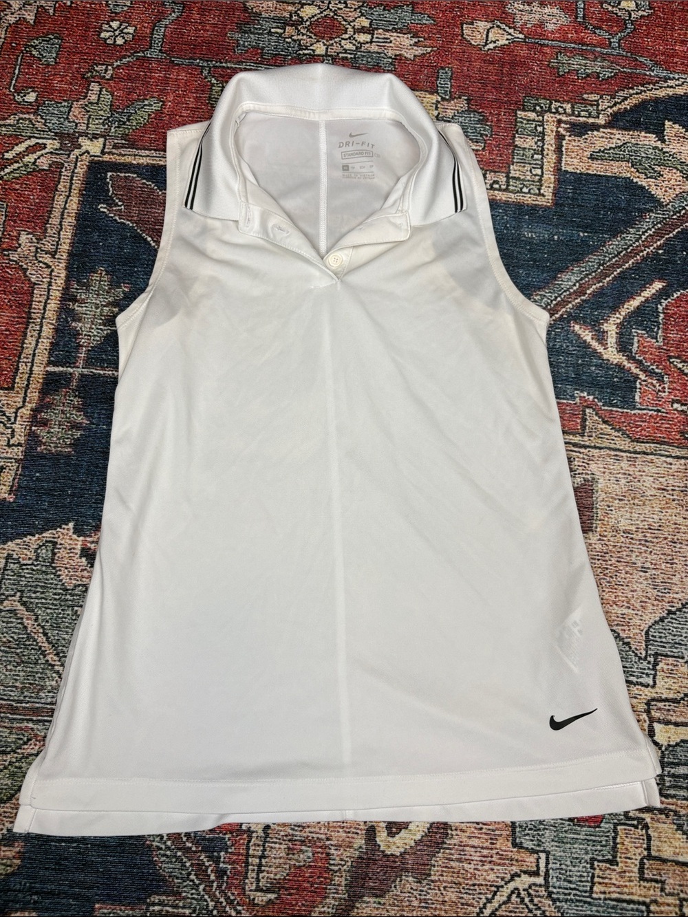 XS Nike White Sleeveless Dri-FIT tennis golf Polo Tank with Black Trim